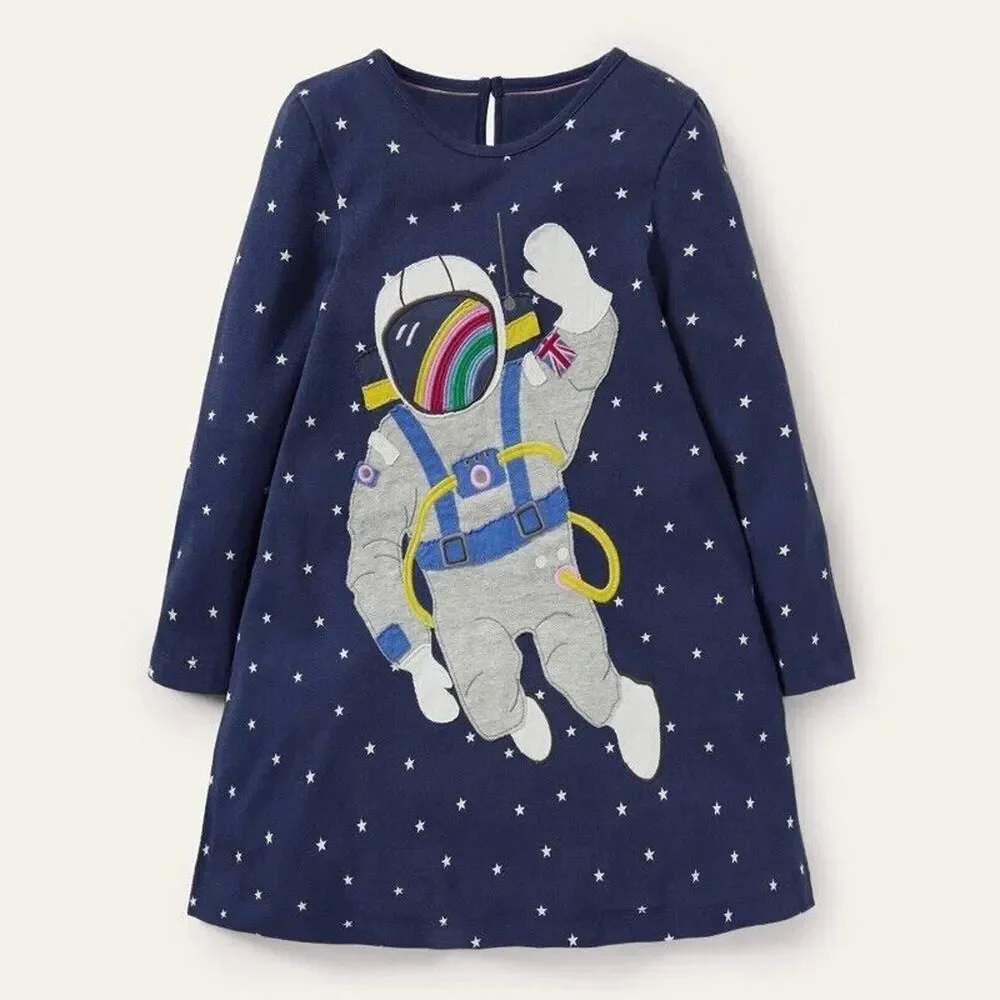 Los Angeles Boutique Long Sleeve Dress Tunic Girls Astronaut Space Rainbow NEW 7